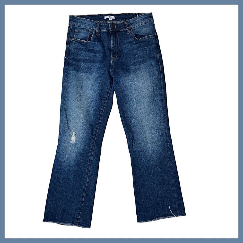 Nordstrom BP Mid-Rise Flare Dk Wash Distressed Denim Jean Women's 28 EUC+